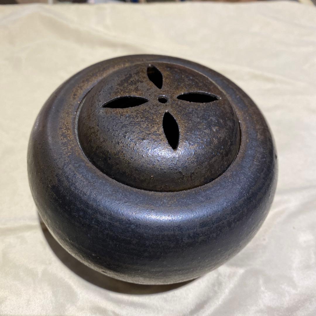 香炉　金箔　唐金　落款刻印あり