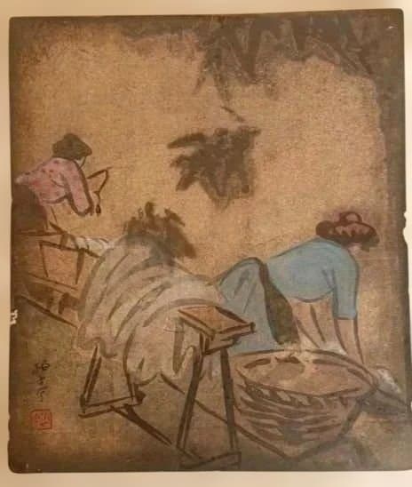 模写石井柏亭の（1882～1958)肉筆色紙絵（描かれてます)作品年月日不明