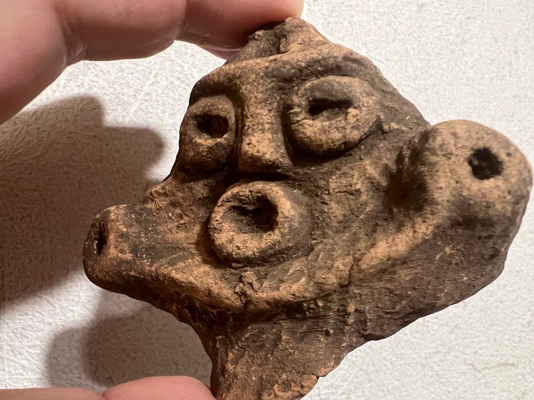 縄文時代後期 山型土偶 頭部 耳環 イアリング 福島県 出土 発掘 骨董 古美術