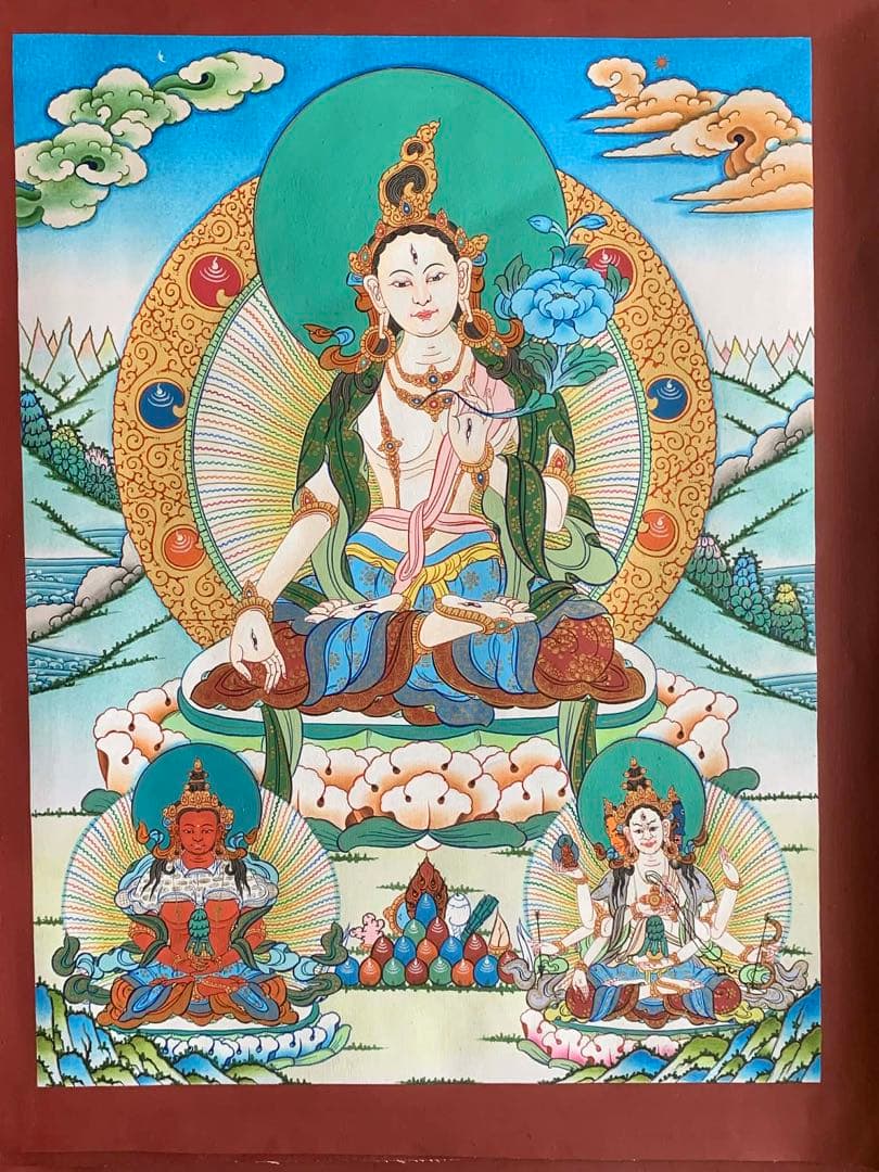 24純金使用したチベット仏教 絵画 タラサイズhー20inches,wー15in