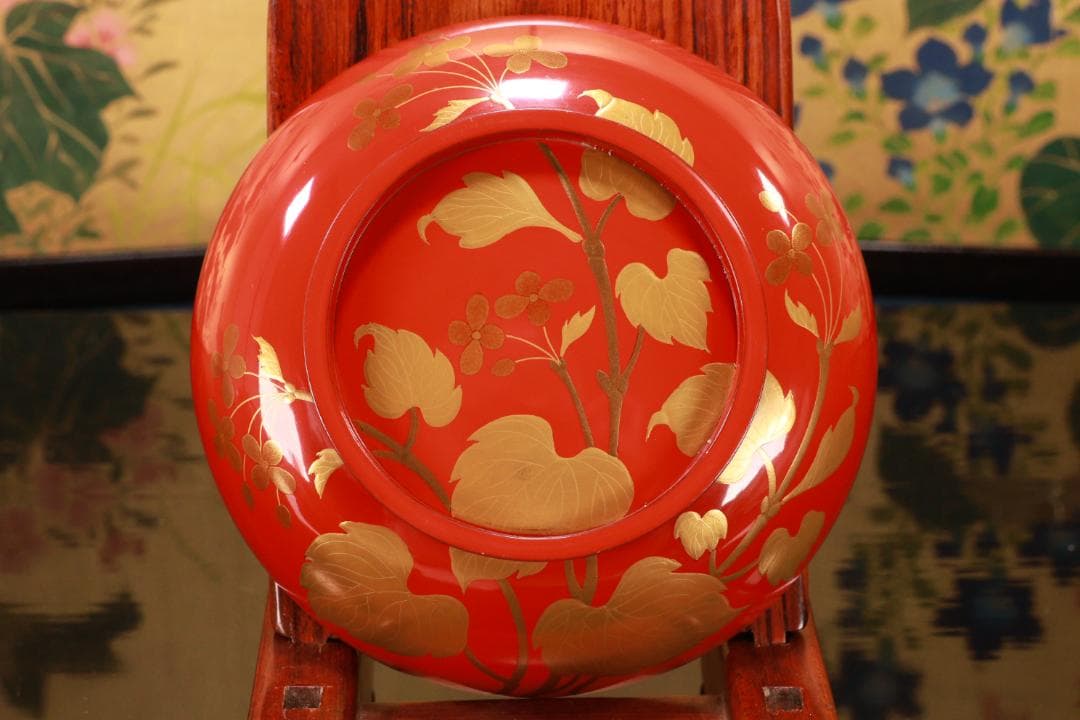 BK129　時代輪島塗　草花図金蒔絵　吸物椀　二客　木製　茶道具 懐石 菓子