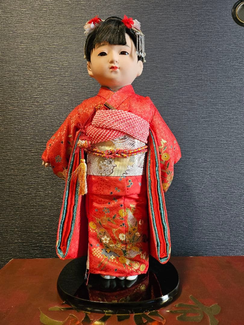 人形の秀月 市松人形 髪飾り付き
