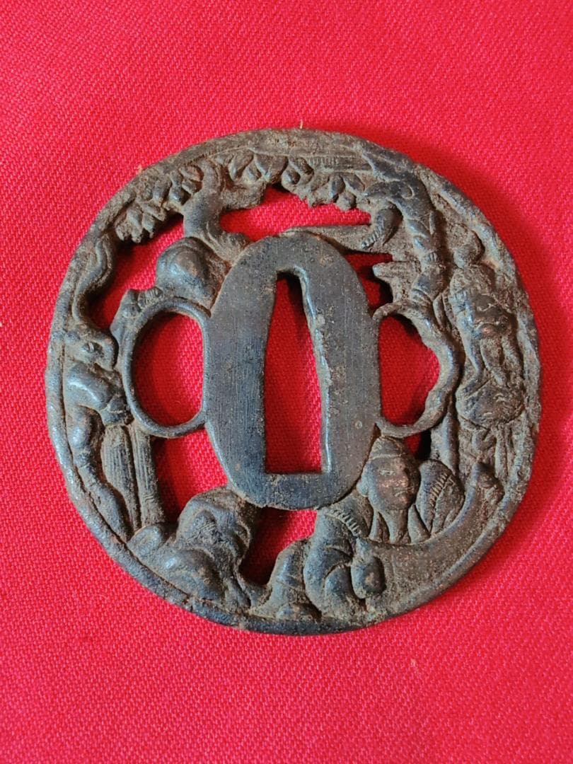 鍔 無銘 鉄鐔 人物図 拵 日本刀 刀装具 骨董 古美術 江戸時代