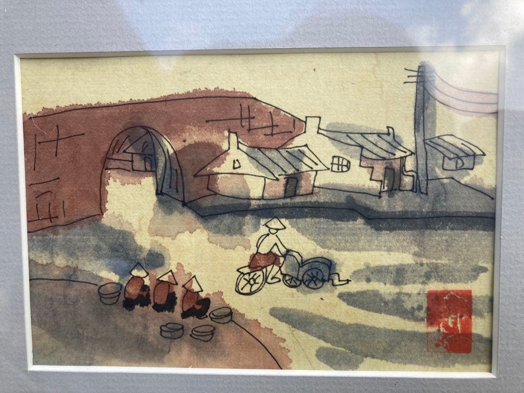 和風風景画 木製フレーム付き 未使用品