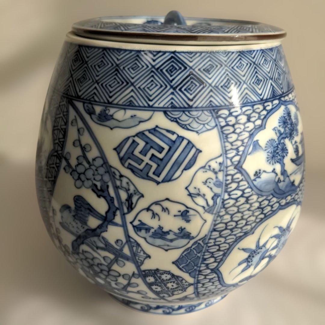 【美品】 手塚祥堂造 染付祥瑞 芋頭 水指 茶道具 木箱入