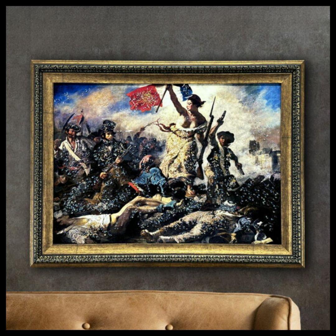 輸入雑貨　天然石　『フランス民衆を導く自由の女神』　水晶絵　クリスタルアート