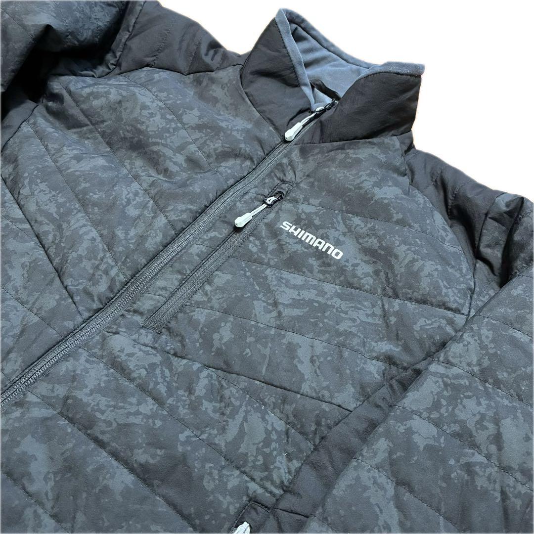 極美品！SHIMANO 中綿 撥水ナイロン 上下セット カモフラ ブラック XL