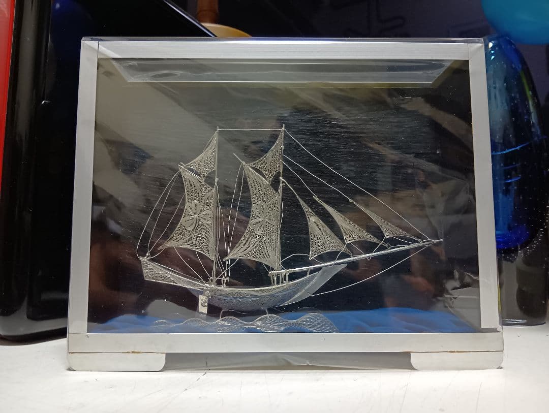 希少　銀製　帆船　透かし彫り　細密細工　sailing ship　sv900