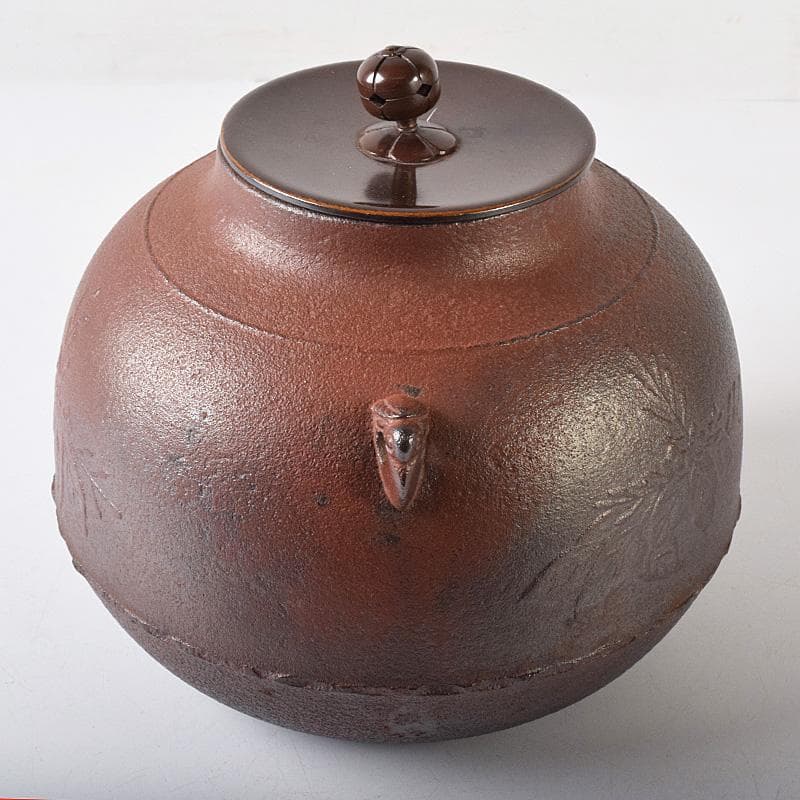 茶道具　人間国宝　釜師　高橋敬典作　桐地紋　真形釜　共布共箱　V　R8334B