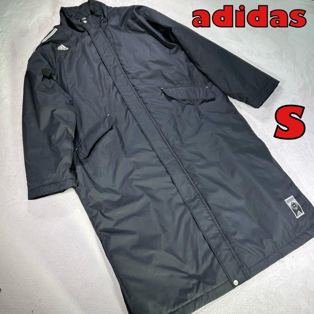 【adidas】ベンチコート　ワンポイントロゴ刺繍　3本ライン　メンズS 黒
