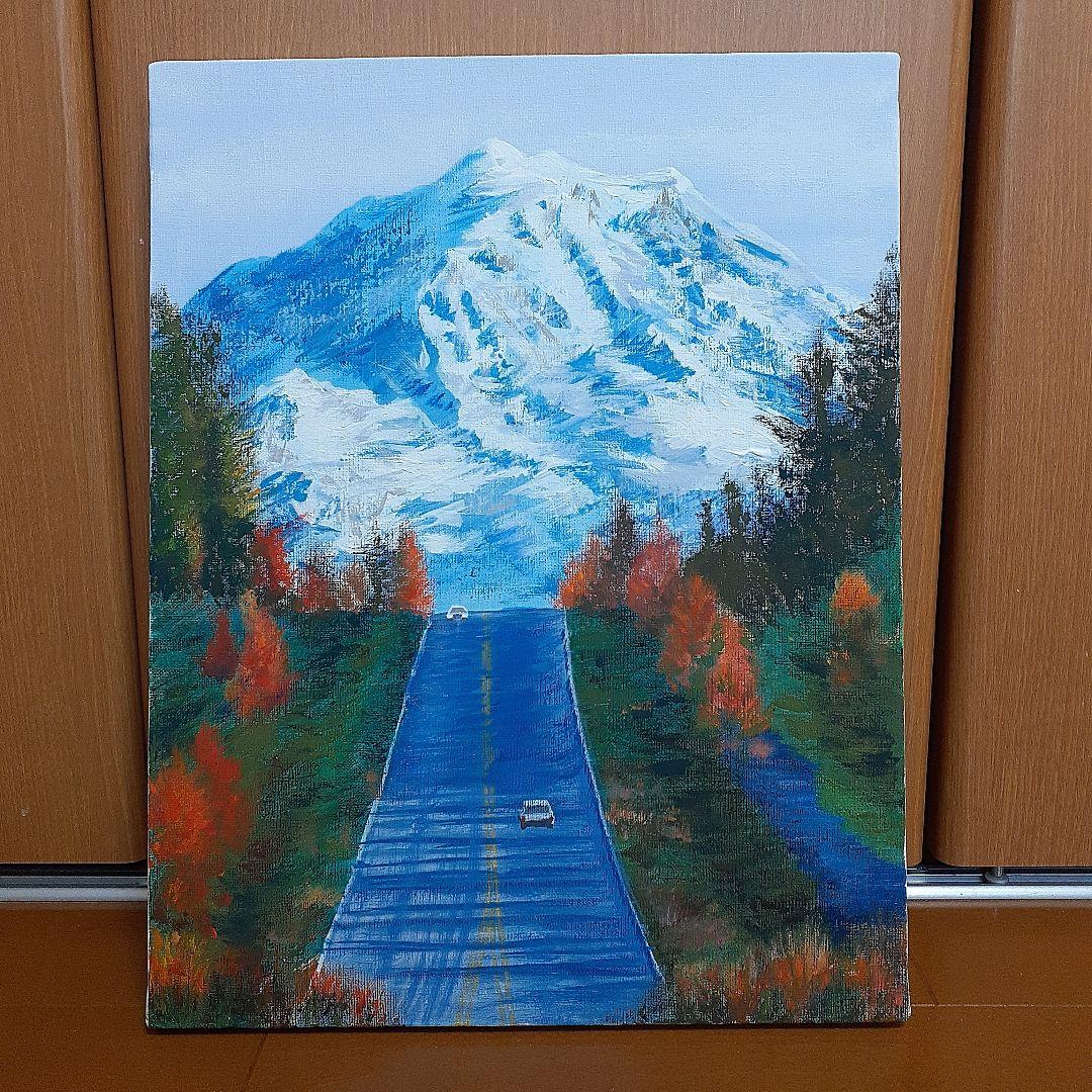 アクリル画　山　肉質　絵　1点物