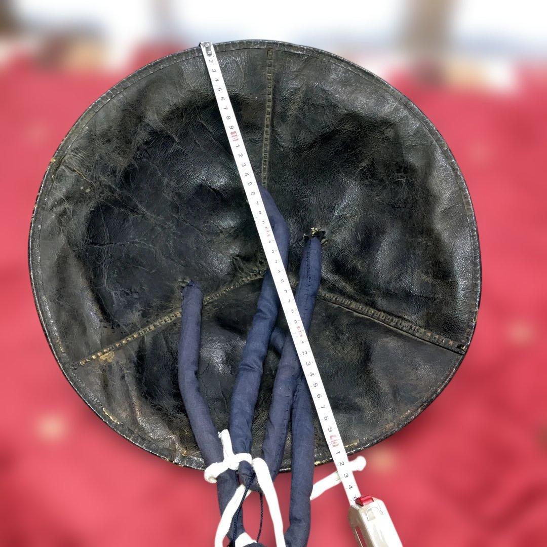 極上品　左三つ巴家紋革製陣笠