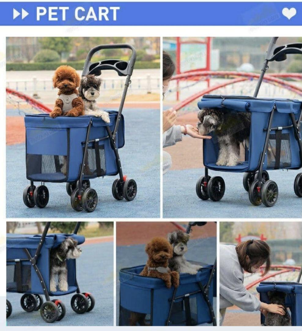 ペットカート 前輪360°回転 折りたたみ 犬用ベビーカー 軽量コンパクト 黒