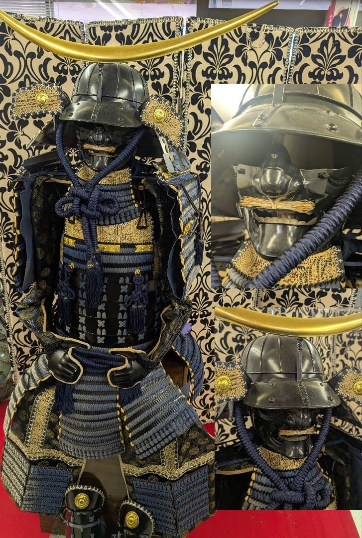 等身大 甲冑 鎧兜 鎧一式 甲冑 鎧櫃 鎧立付 面頰 青糸大縅鎧 伊達政宗公 写