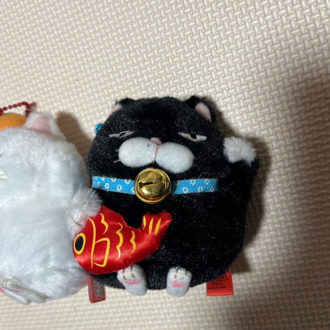 ひげまんじゅう 招き猫　鯛もち みかん　プライズ 猫 マスコット キーホルダー