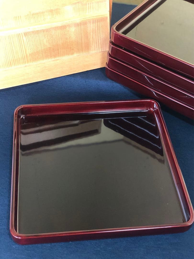 《レ》春慶塗 会席膳5客 四方膳 銘々膳 木製漆器 木箱　260203く4