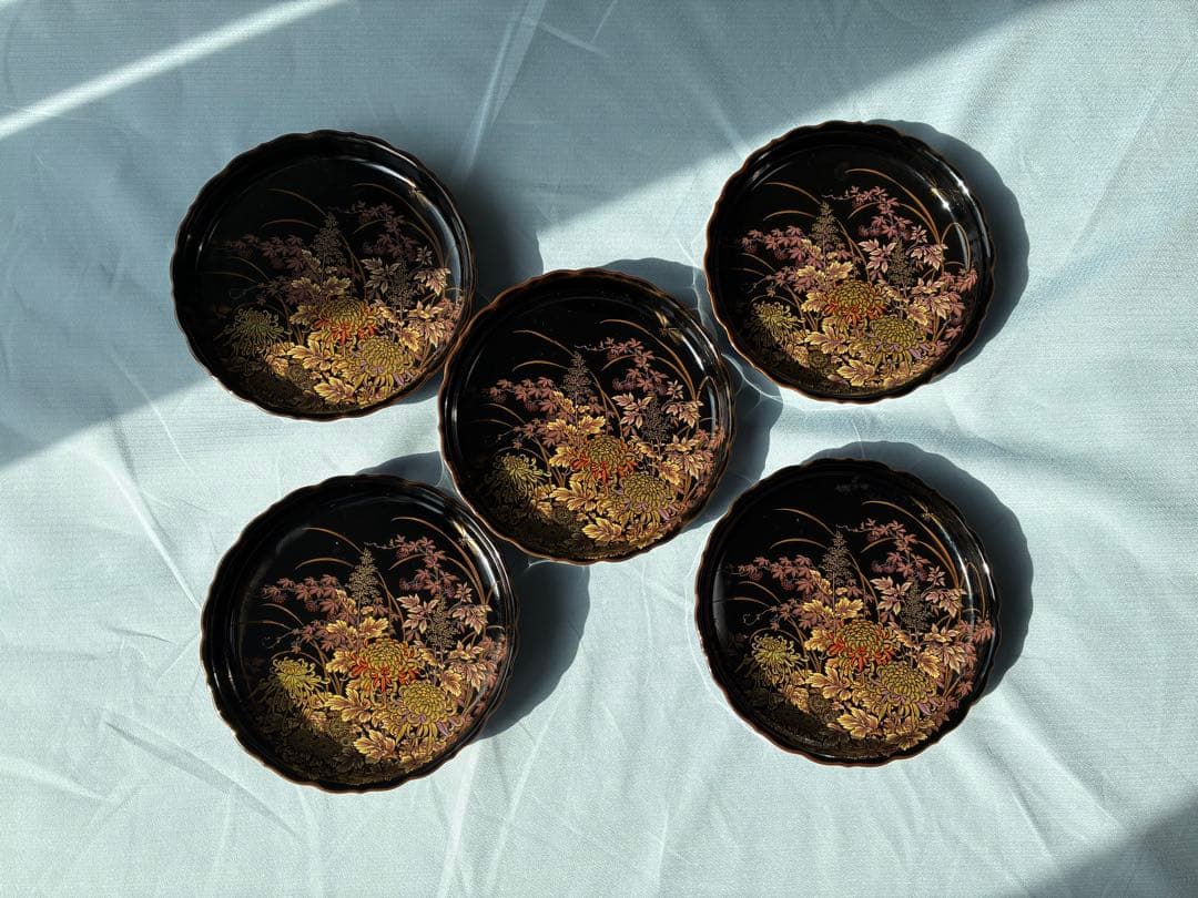 【美品/有田焼】幸山窯 天目菊 中皿 5枚セット 金彩 伝統工芸 銘々皿 縁起物