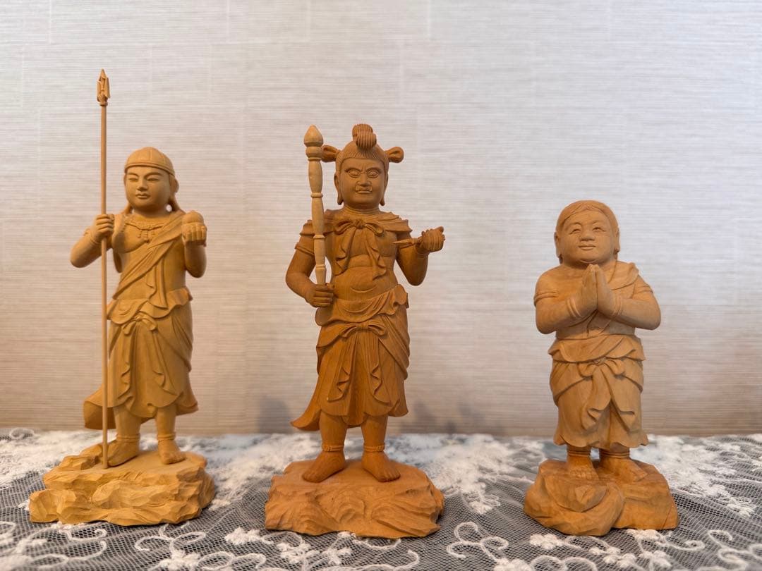 手彫り　柘植材　童子セット