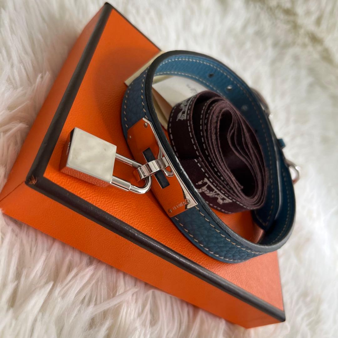 新品 HERMES エルメス ケリー 首輪 犬用 ペット用品 ブルー 箱タグ付