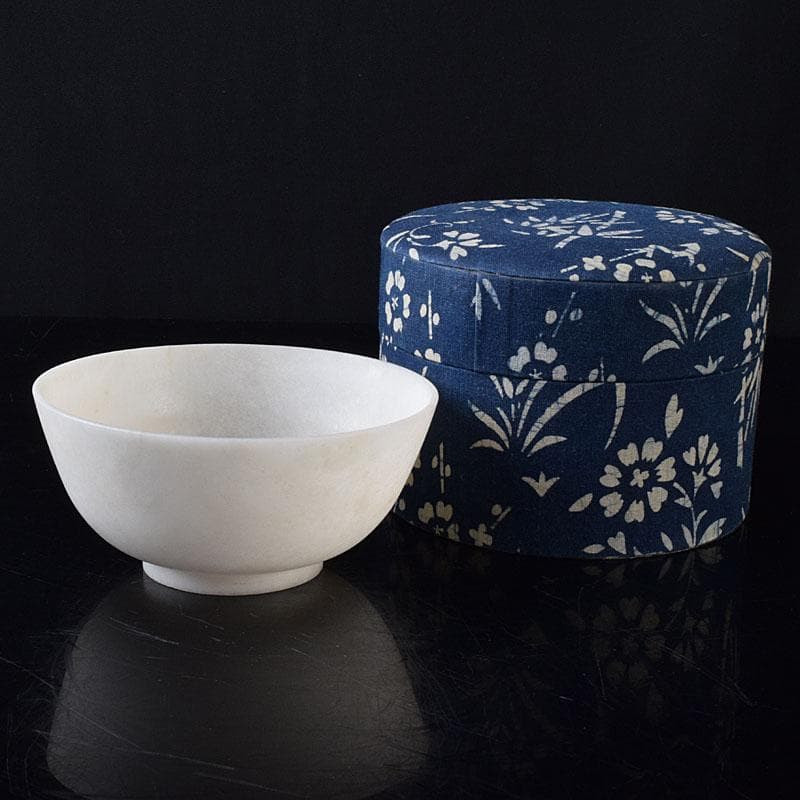 中国　玉石白玉彫刻　茶碗　C　R8268