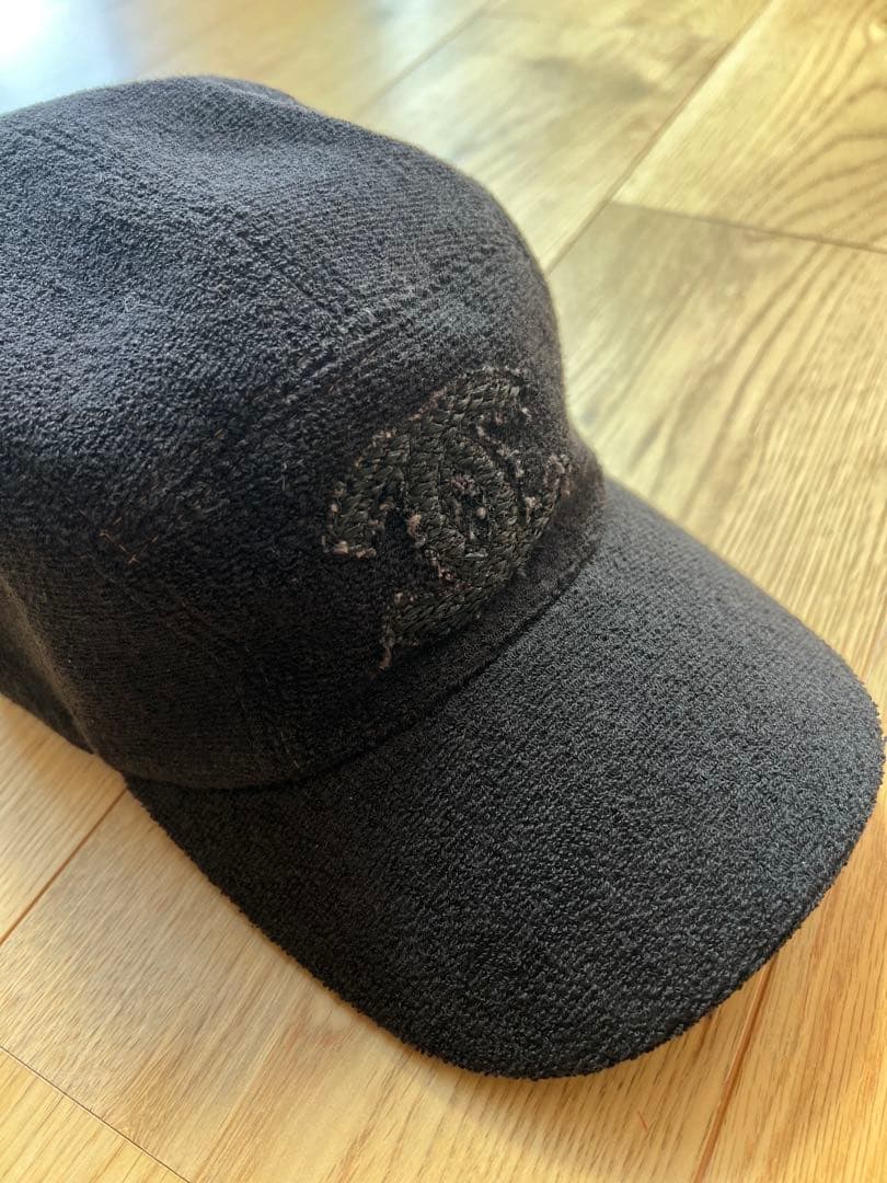 CHANEL 黒 タオル生地 キャップ M