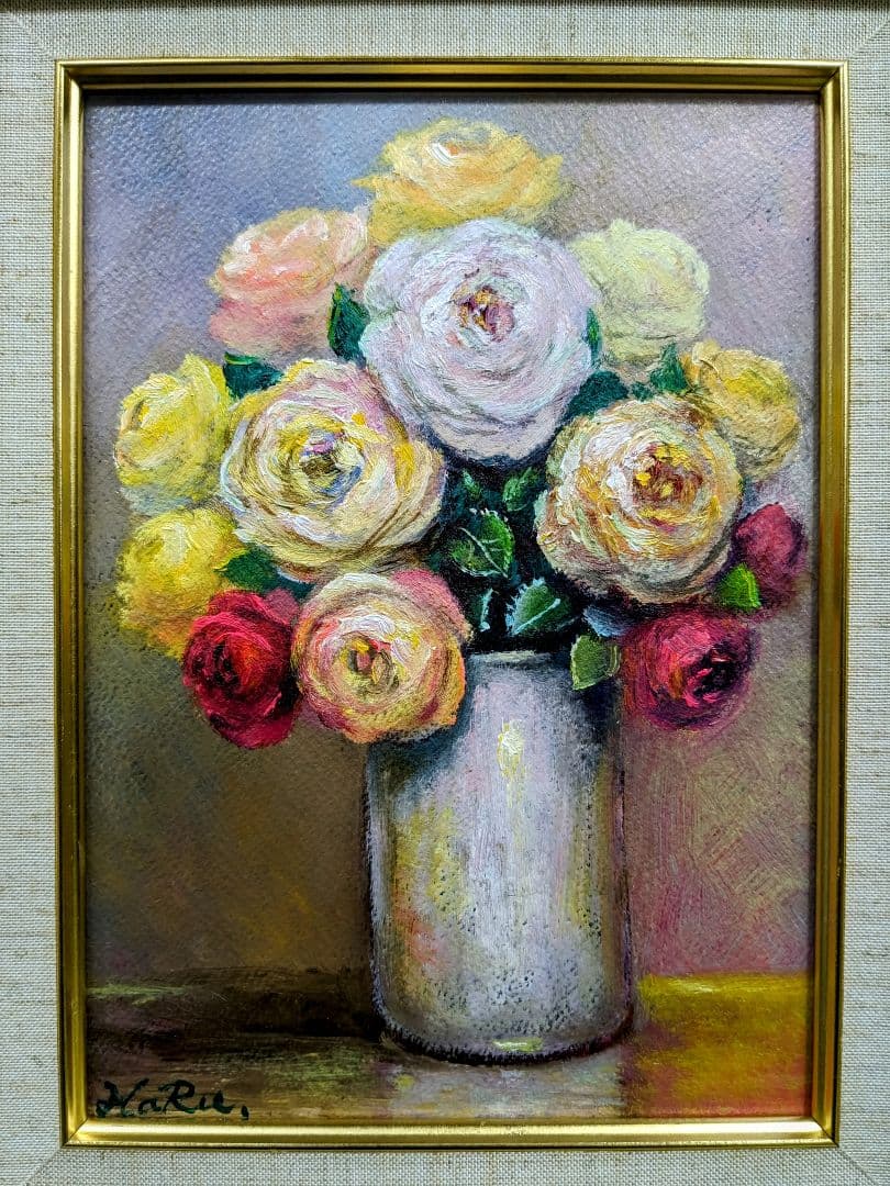 画家haru☆油彩画☆薔薇☆サ厶ホ―ル☆真作、原画、一点物。