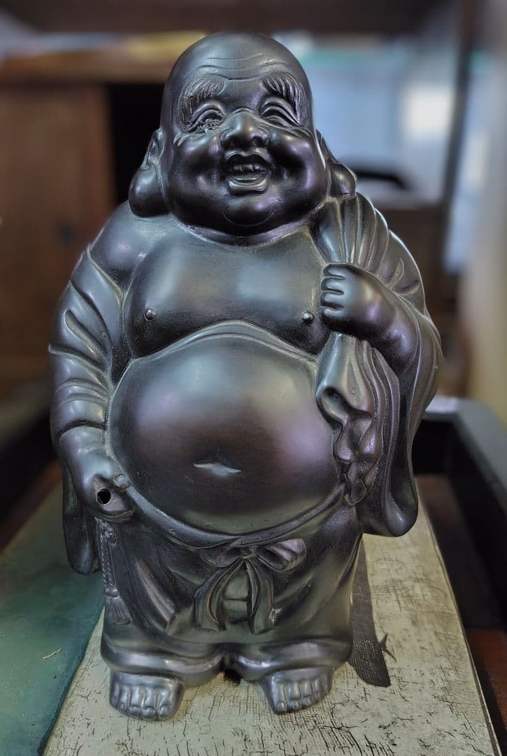 七福神 在銘 常雲 布袋立像 仏像 布袋様 置物 縁起物 唐金 古銅