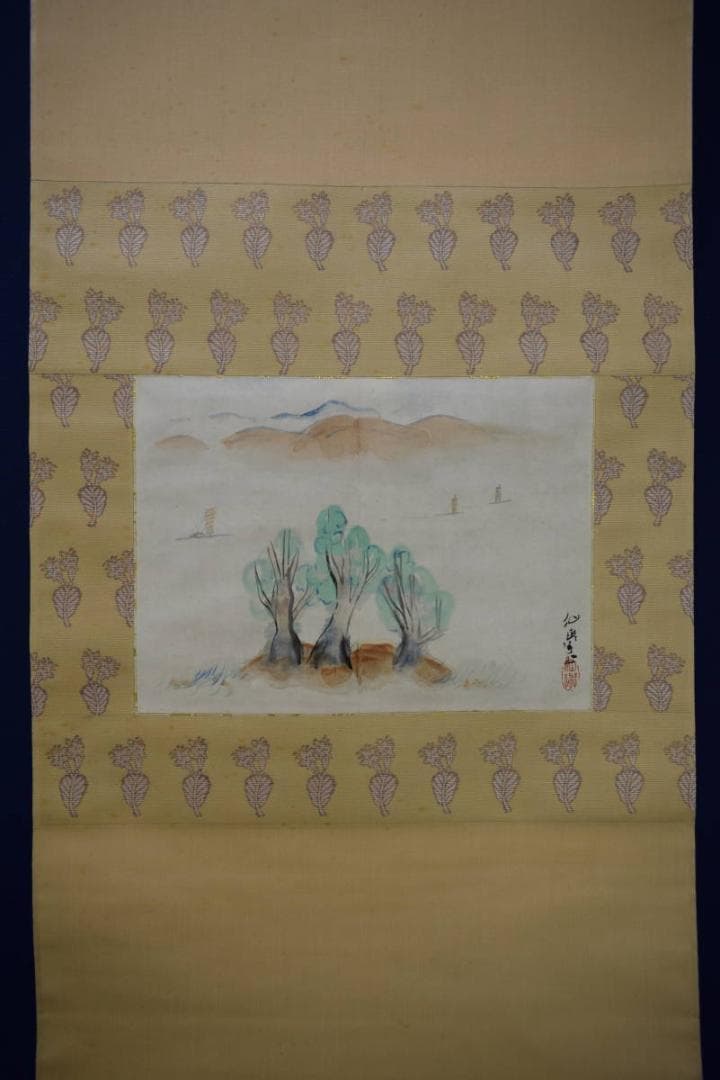 真作/松本仙挙/山水帆船図/布袋屋掛軸HJ-562