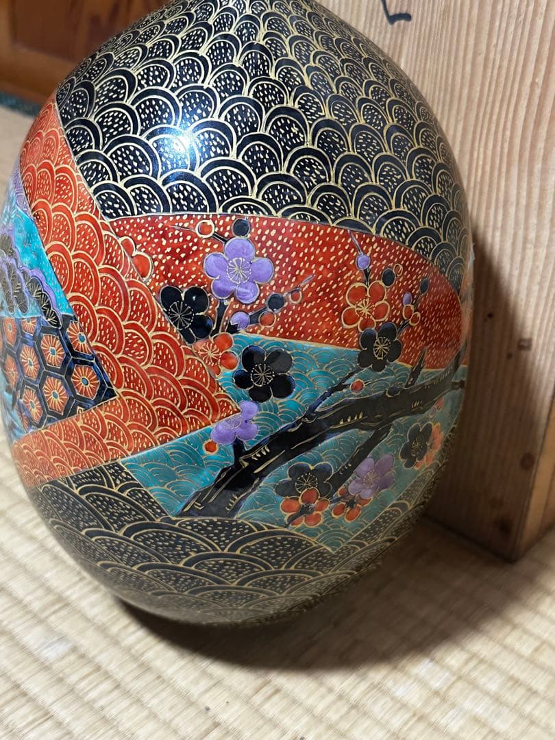 有田焼　手描き鶴模様陶器花瓶　弥左士門