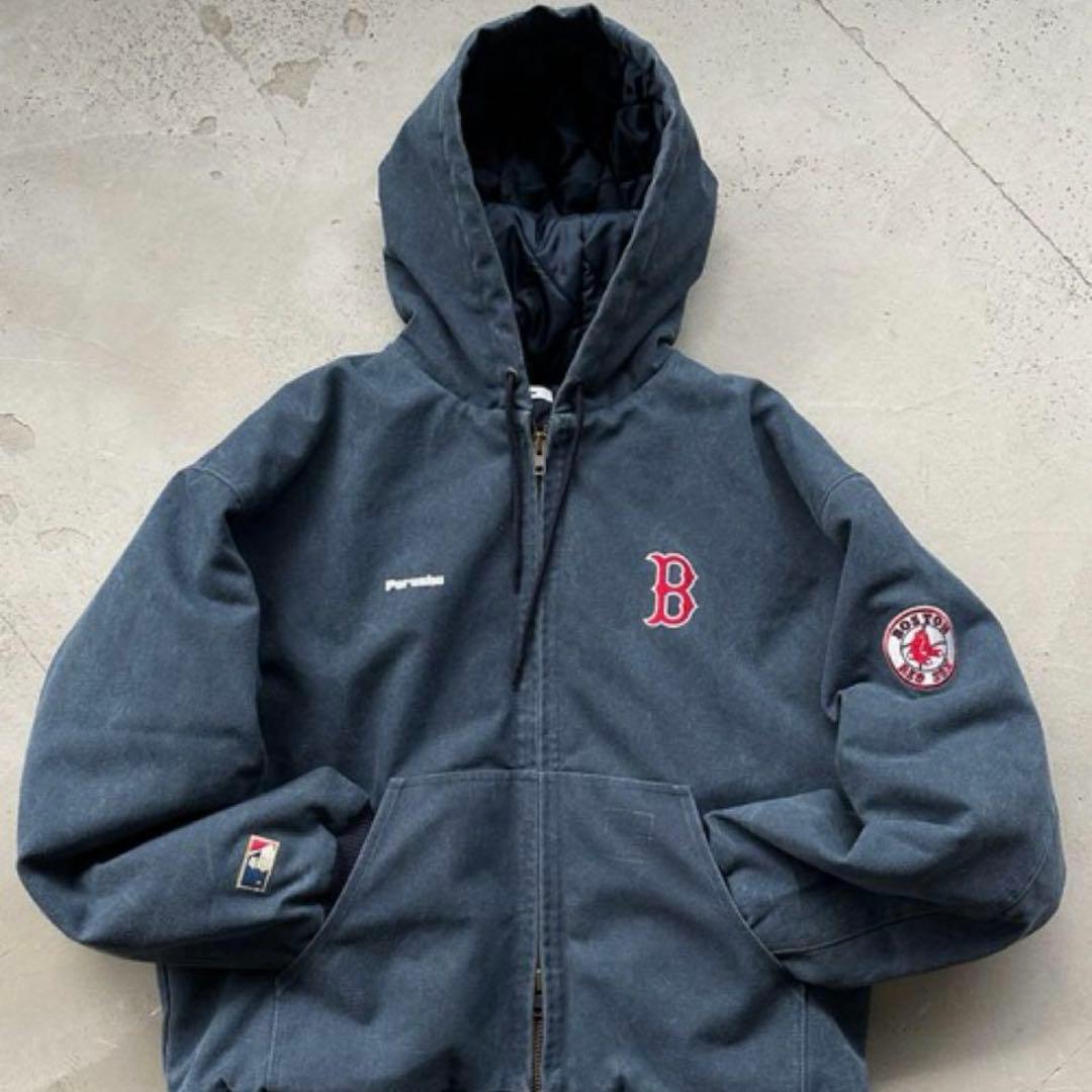 Perushu × MLB コラボ中綿キルティングダックフードブルゾン