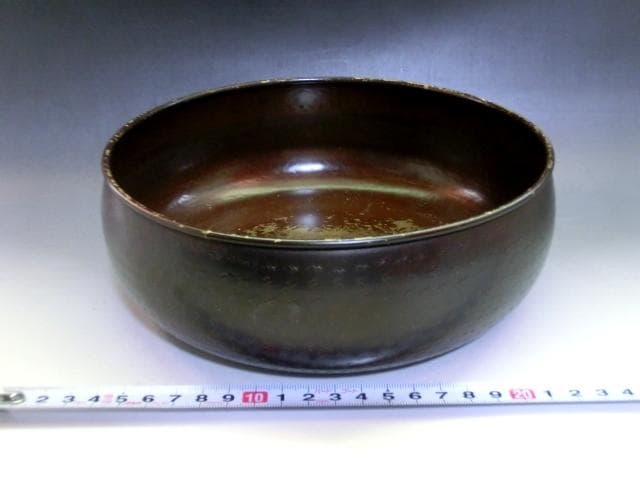 建水■大振り 古銅製 鉋目 平建水 こぼし 茶溢しお茶道具 古道具時代物 骨董■