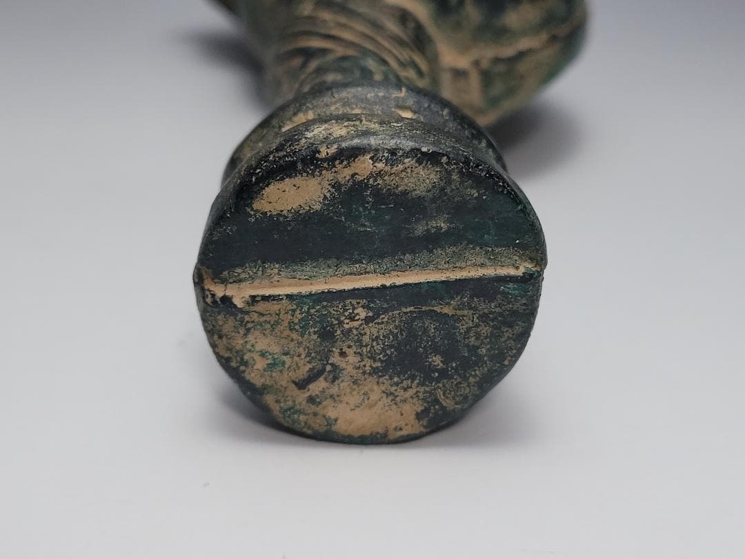 青銅製 陽刻鳥型文 刀柄 春秋戦国時代 高さ約15.7cm