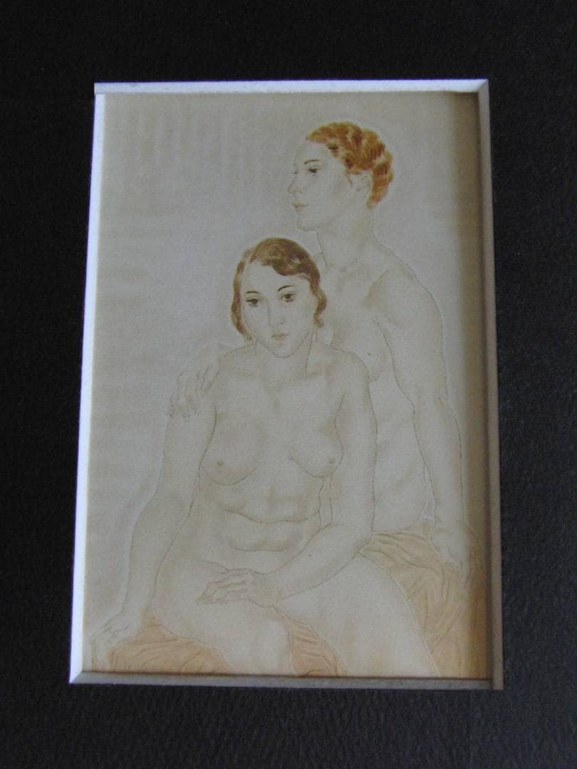 藤田嗣治、「Deux Nus assis」、希少画集の額装画、人気作品
