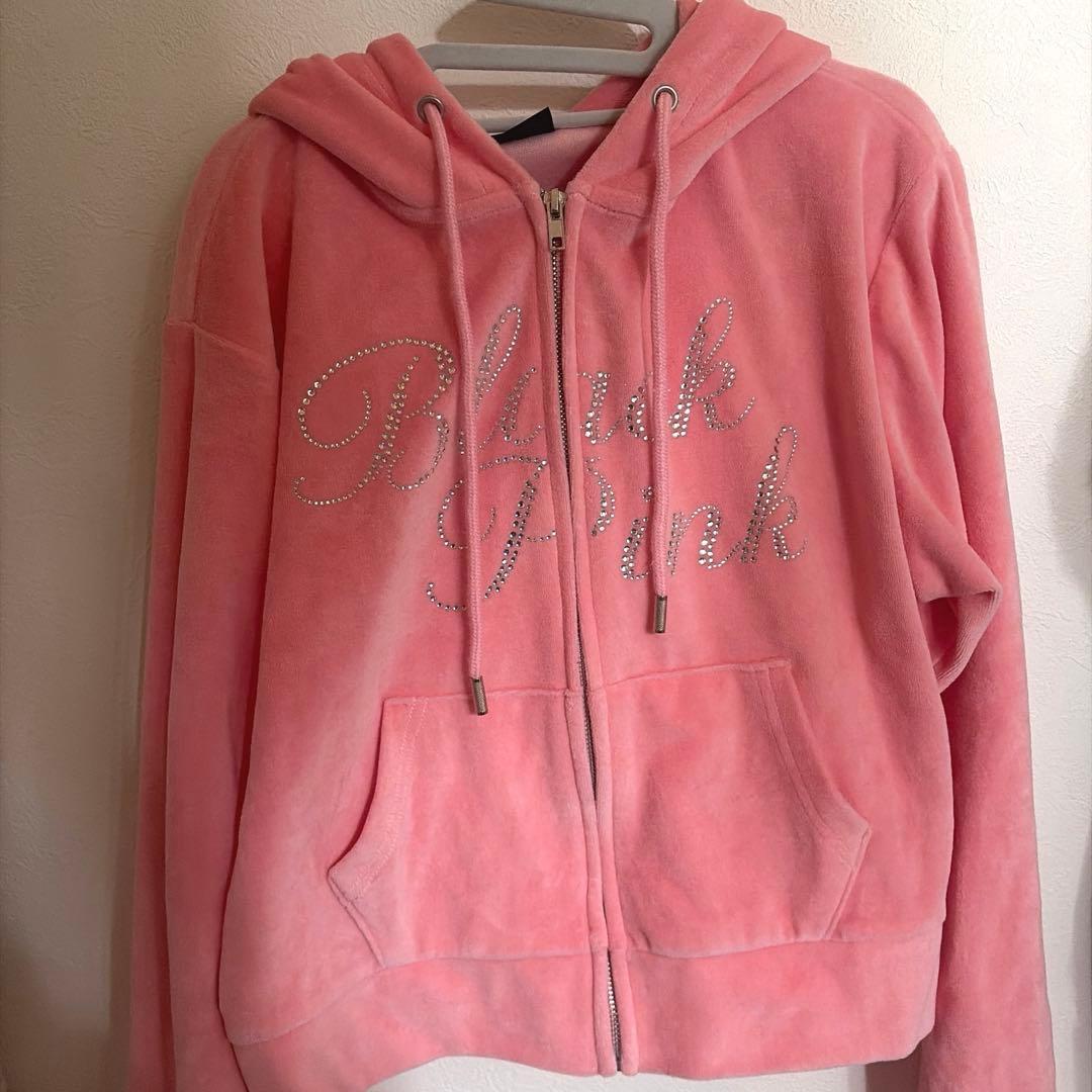 blackpink ベロアジップパーカー　ピンク　short