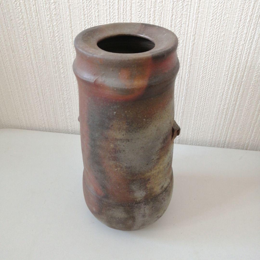 備前焼 銘あり 円筒形 陶器 約24cm