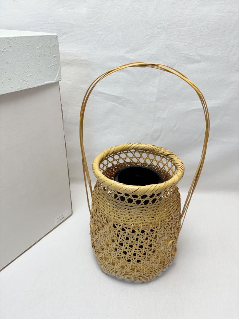 未使用 華道具 竹 和田菁竺作 三友籠 淡々斎好写 花籠 刻印有 竹おとし 元箱
