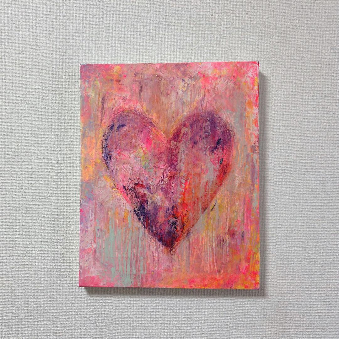 ハートの絵、絵画、原画、インテリア、現代アート、LOVE、幸せを呼ぶアート