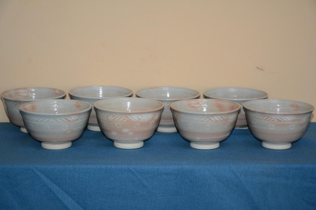茶道具　数茶碗　９個　御本三嶋茶碗　田中渓峰造　共箱付　中古品　送料込み