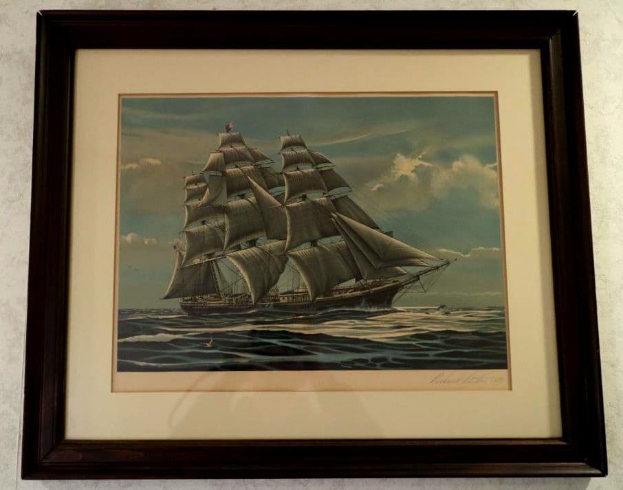 額装品　リトグラフ　R.リントン作　「中国への航海」フランクリン画廊　佳品　稀少