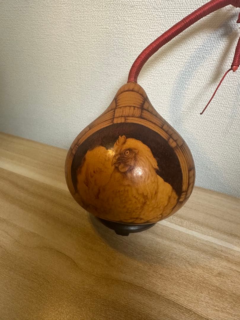 木製ひょうたん型鶏の装飾品焼き絵