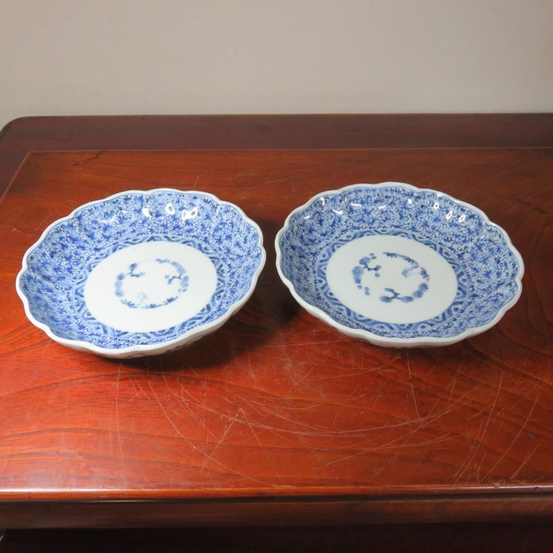 皿 なます皿 微塵唐草 冨貴長春 松竹梅 蔵出し 初荷 美品 2枚