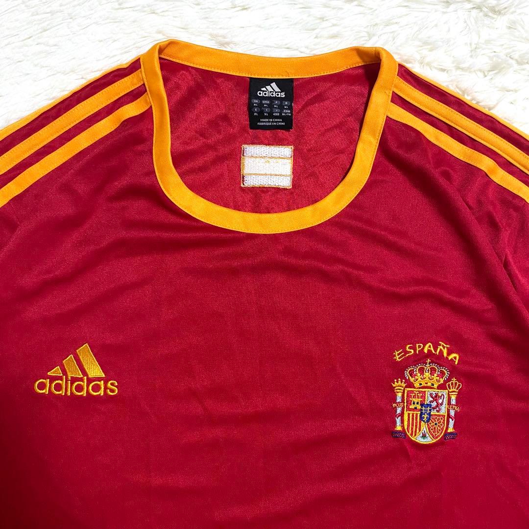 アディダス　スペイン代表　ゲームシャツ　刺繍ロゴ　スリーストライプ　ユーロ　XL