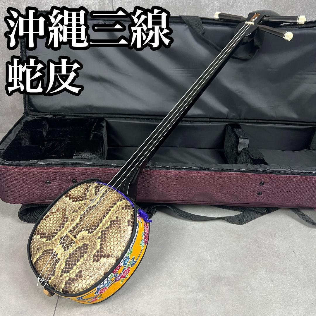本蛇皮　沖縄三線　強化張り　全長約80cm　セミハードケース　へび　パイソン