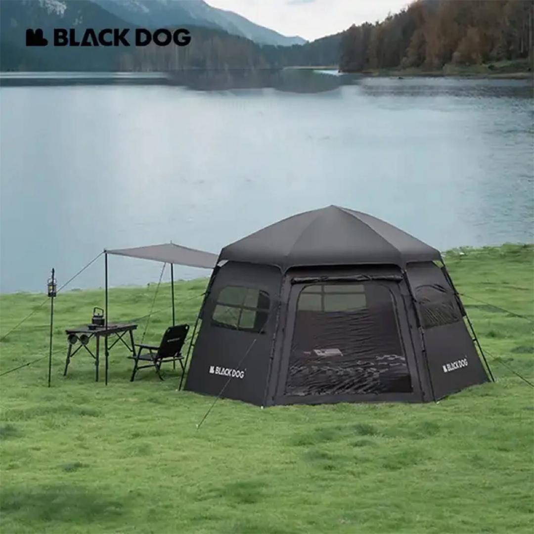 BLACKDOG ヘキサゴン 自動テント 6〜8人用／ブラック／ワンタッチ