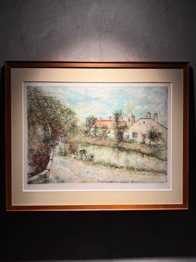 ベルナールガントナー【花咲く村の家】　lithograph Paris