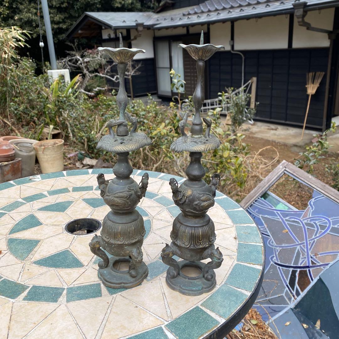 真鍮 蝋燭立て 燭台 ビンテージ 仏具 古道具 高さ31cm