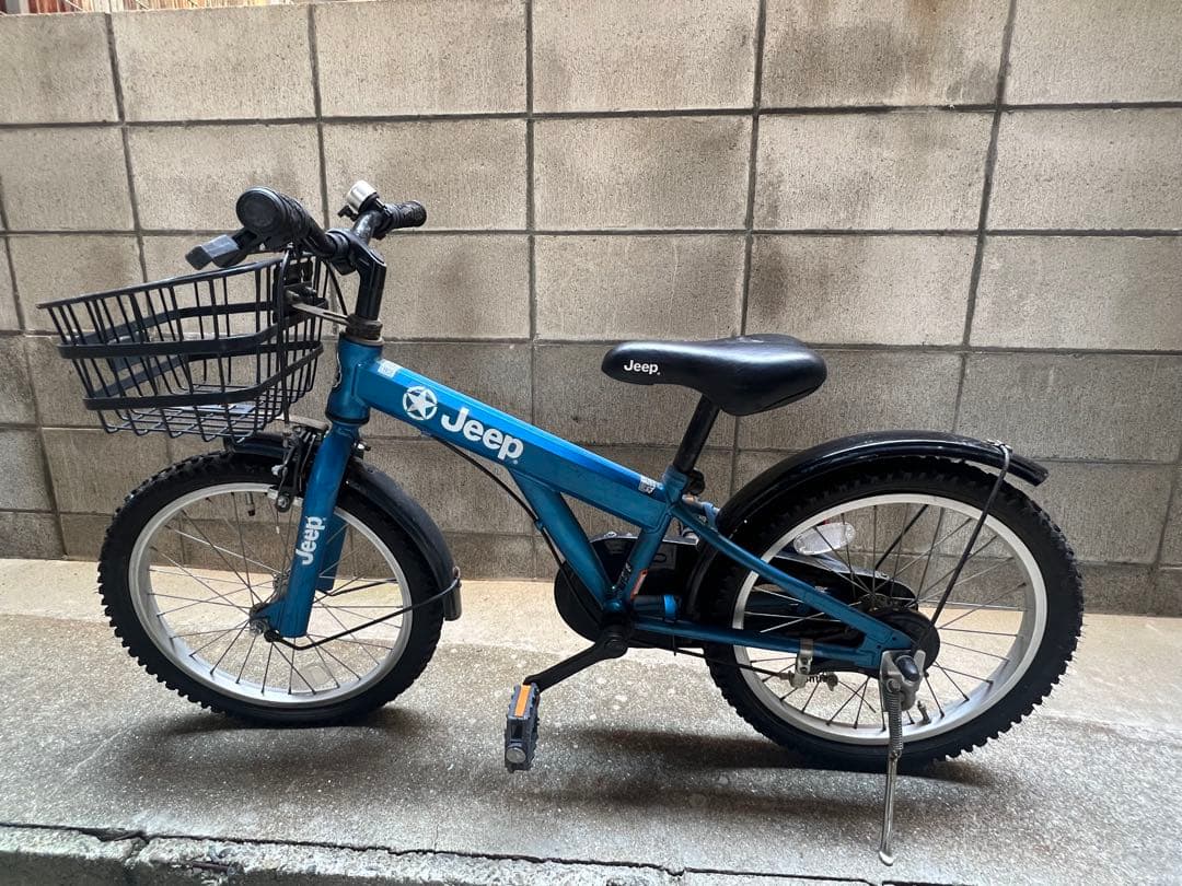 Jeep 子供用自転車 青 前カゴ付き　18インチ