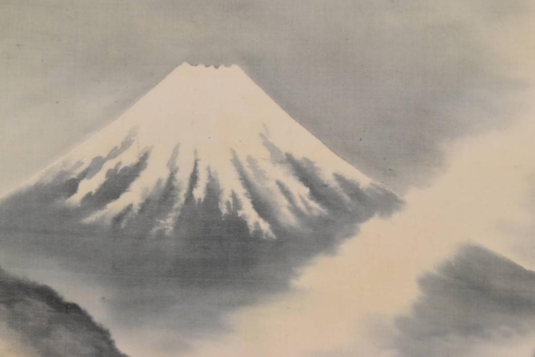 【真作】松湖/富士山水図/掛軸/名家伝来/AA-910