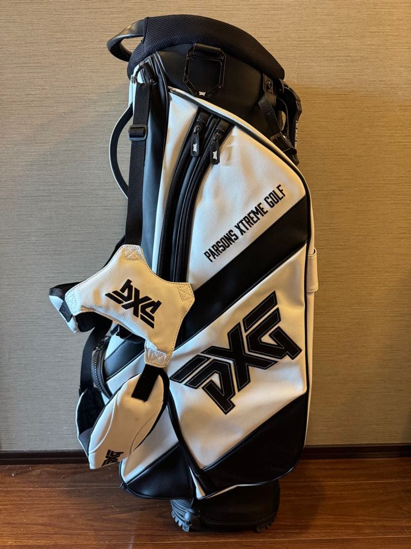 も*フ様 PXG スタンド式キャディバッグ ホワイト/ブラック　レザー
