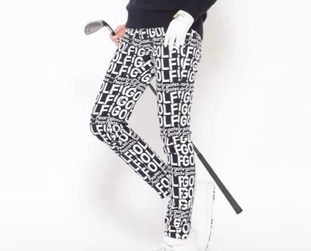 新品タグ付き　パーリーゲイツ　GOLF柄（大）コットンストレッチパンツ　サイズ2